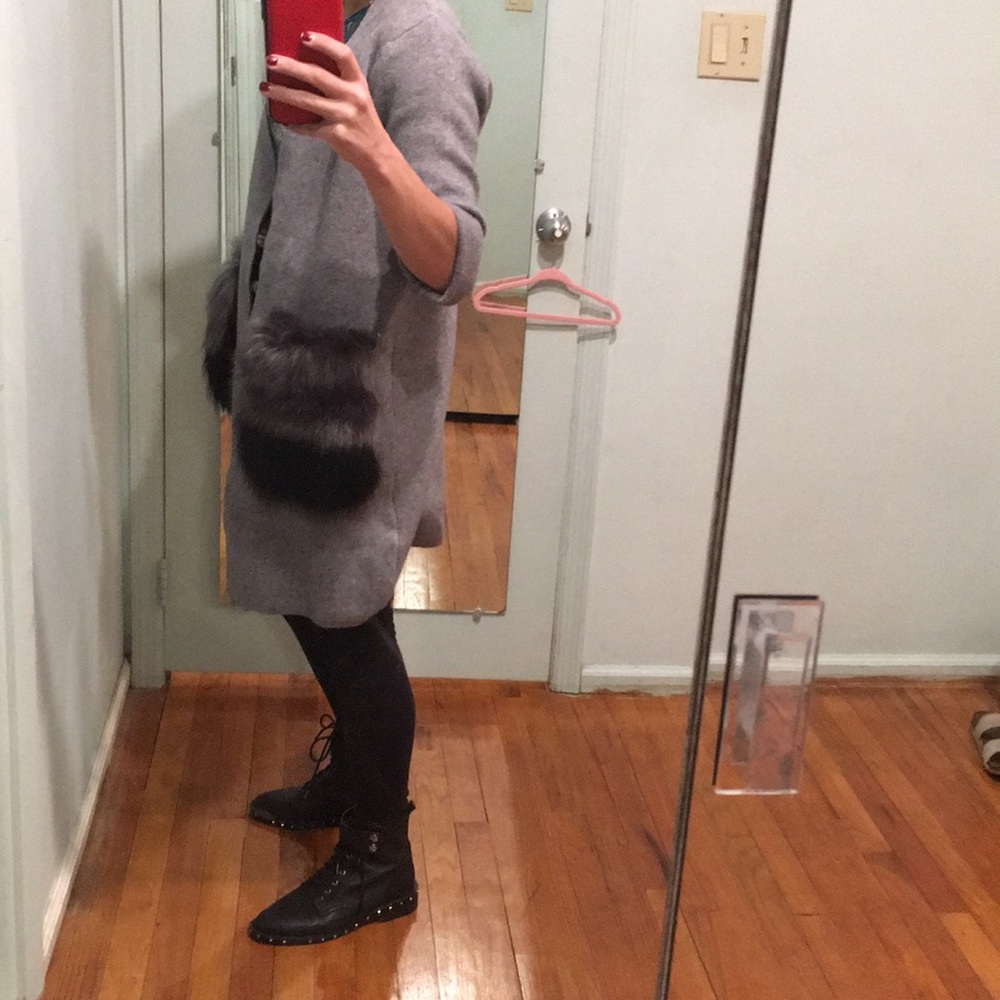 Grey Long Cardigan With Detachable Fur Pockets - Picture 8 of 8